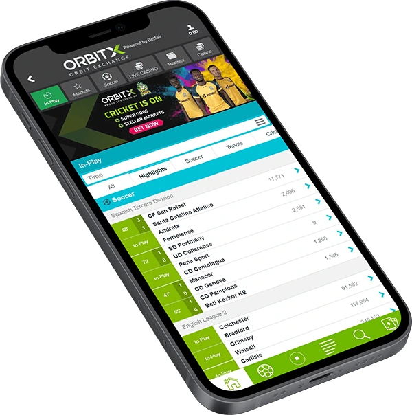 Orbit Exchange back and lay trading interface on mobile