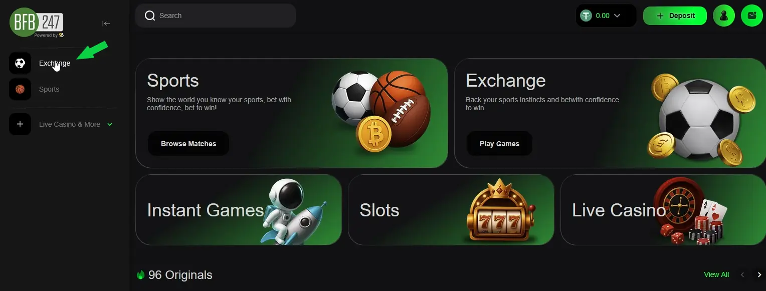 BFB247-96EX dashboard showing Exchange button